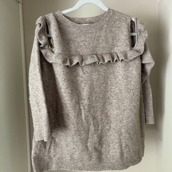 LOFT | Neutral Cold-Shoulder Ruffle Sweater - Picture 2 of 5